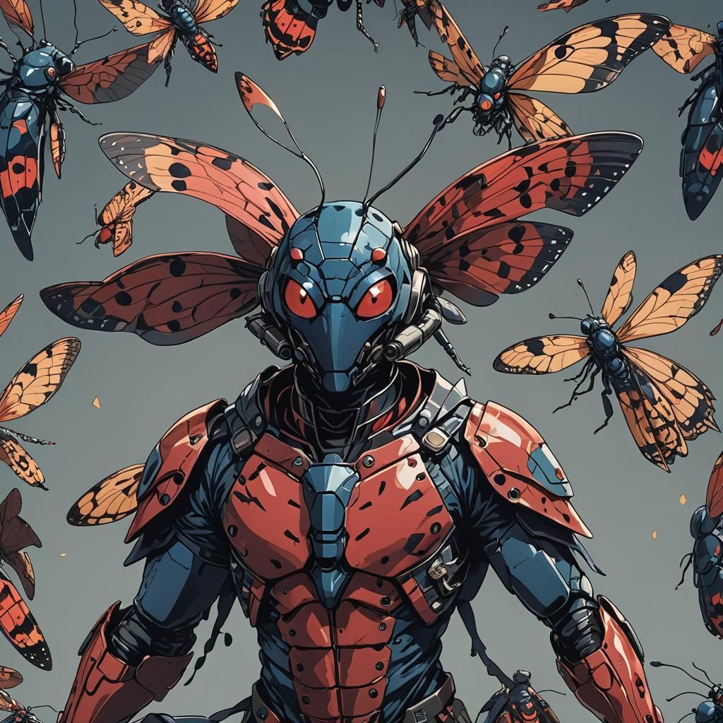 Hawk Lanternfly Hybrid Portrait in Anime Style