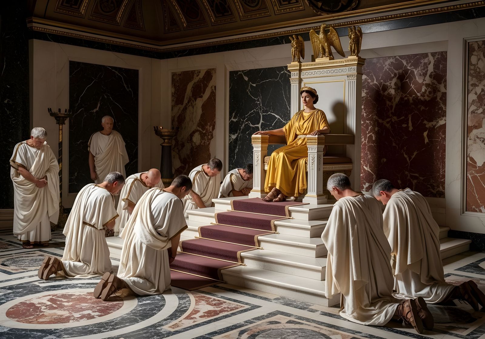 Empress Messalina on Gold Throne in Ancient Rome Palace