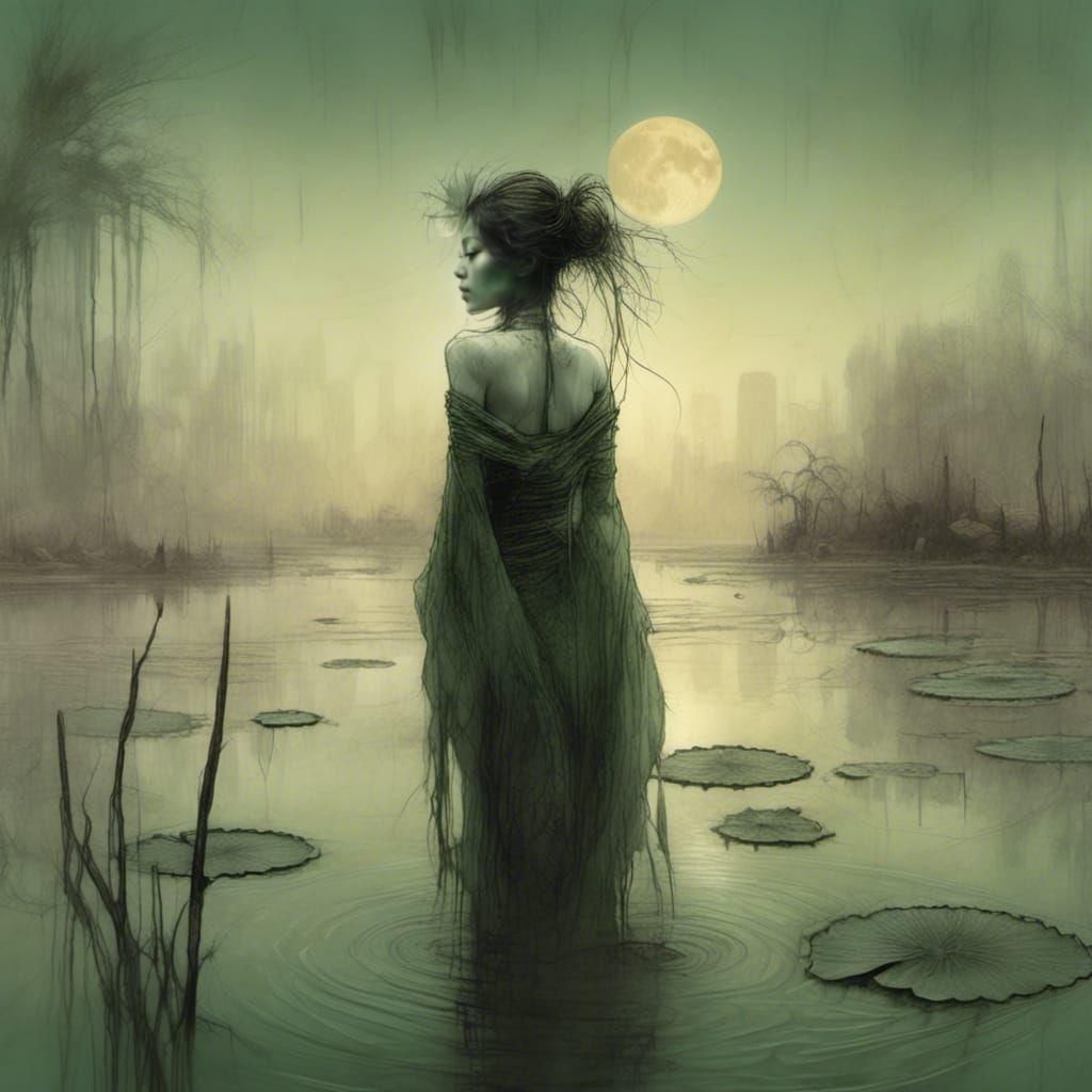 Dystopian Desert Oasis with Japanese Woman