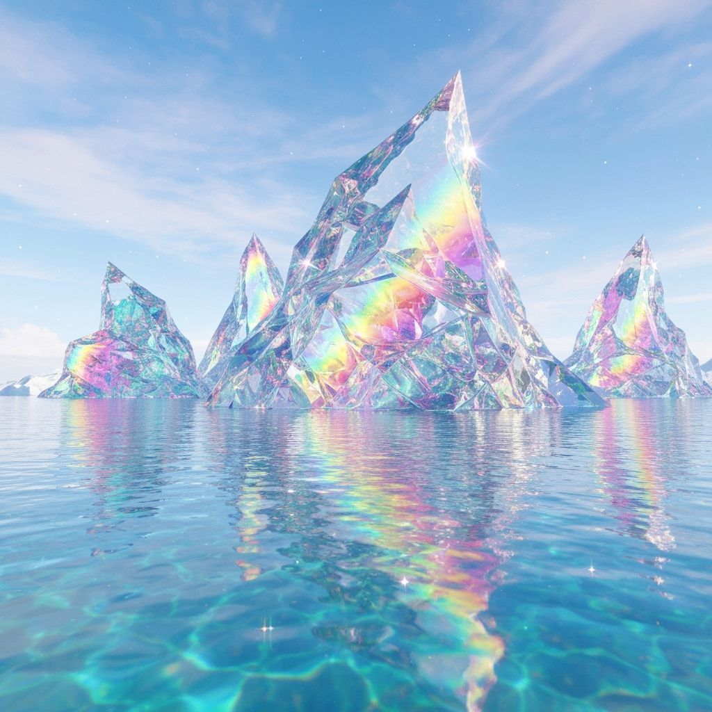 Rainbow Icebergs in Dreamy Digital Art Style