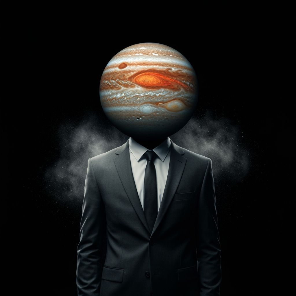 Faceless Man with Jupiter Head in Sharp Suit