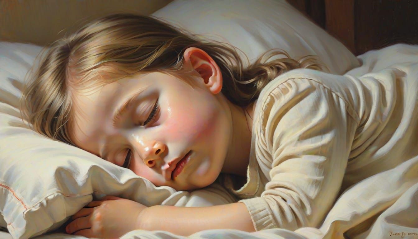 Peaceful Child Asleep in Golden Light Oil Painting