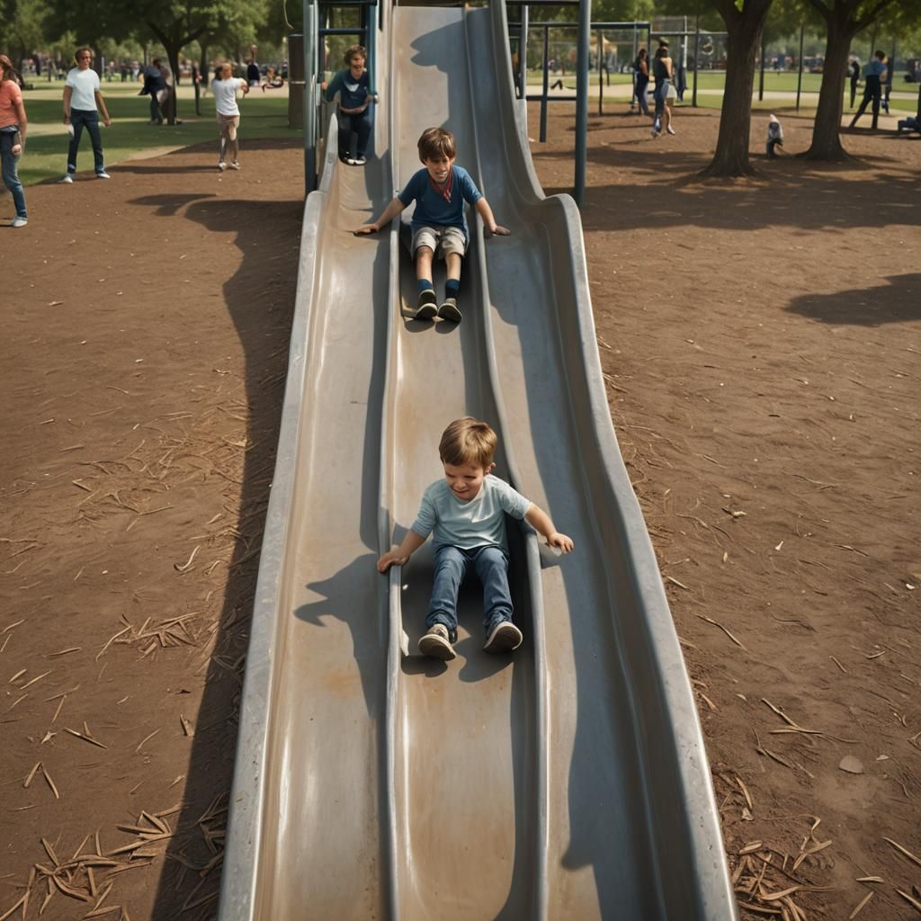 Boy Sliding at Park: Detailed Matte Painting