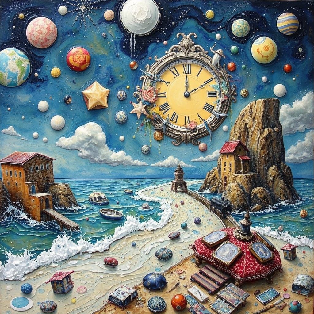 Vibrant Fantasy Realm Inspired by Encaustic Art