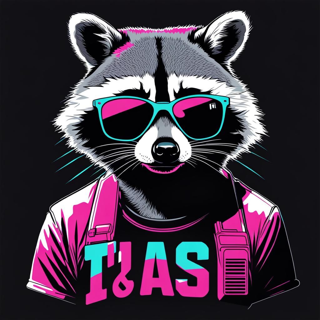 Vaporwave Raccoon T-Shirt Design with Sunglasses