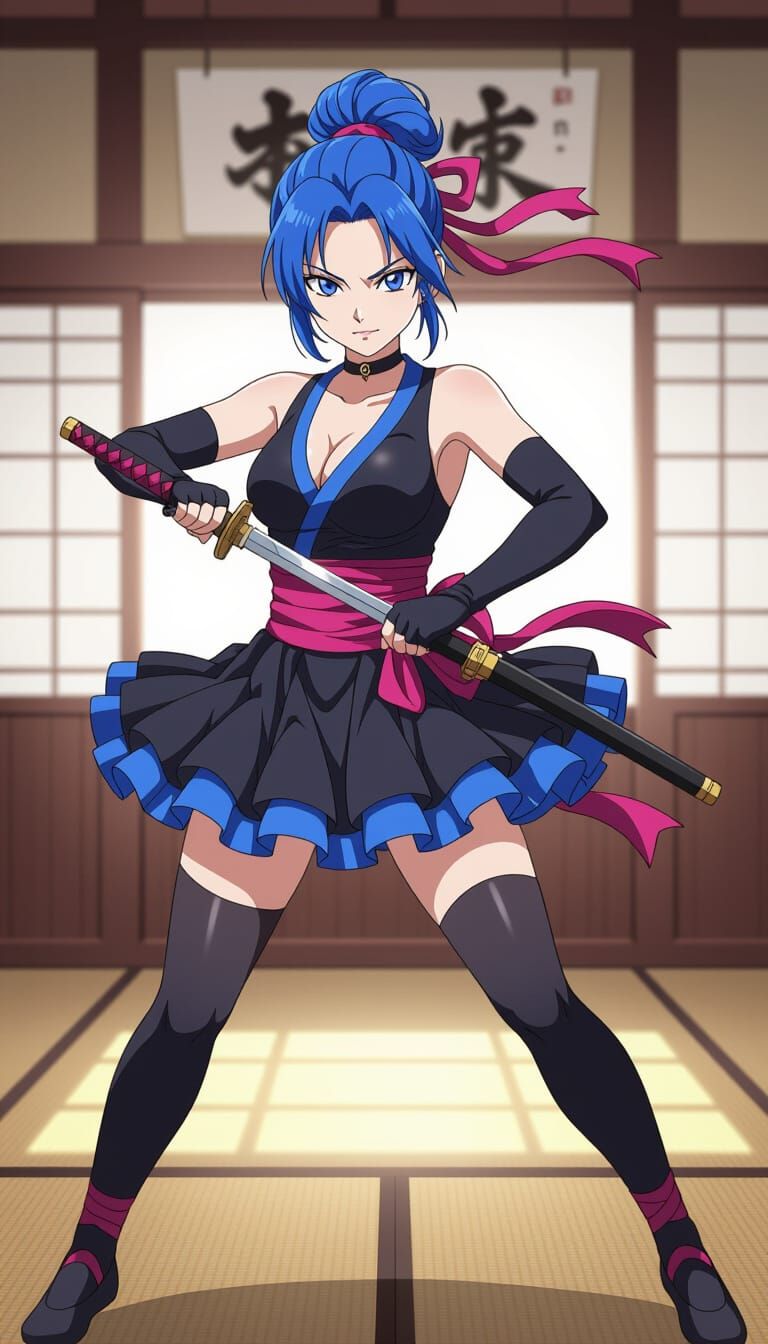 Ballerina Ninja Wielding Dagger in Japanese Dojo