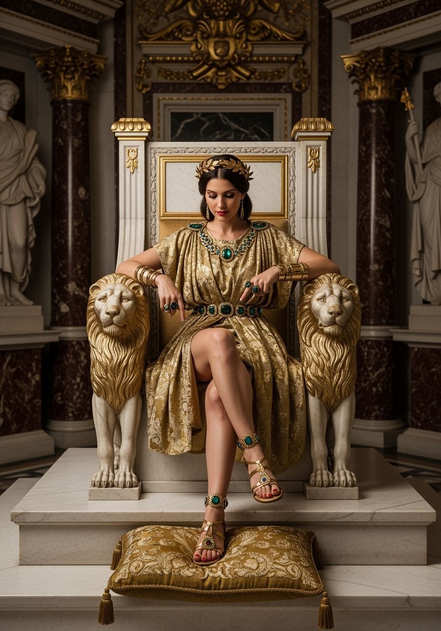 Luxurious Roman Empress on Marble Throne