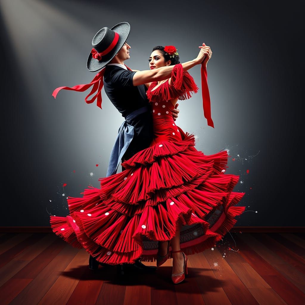 Flamenco Dance Couple in Graffiti Art Style