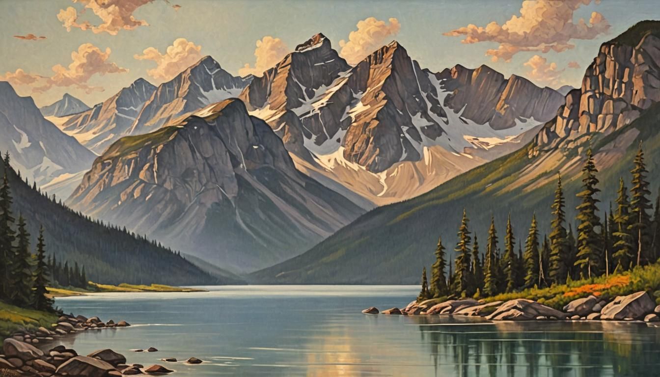 Canadian Rockies Oil Painting in Thomson Style