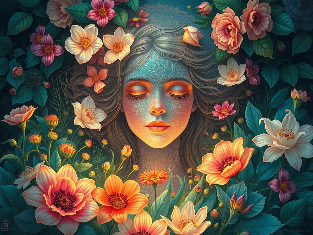 Glowing Soul in Vibrant Surreal Garden