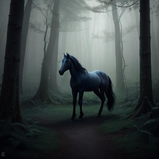 Majestic Horse in Moonlit Forest, Fantasy Concept Art