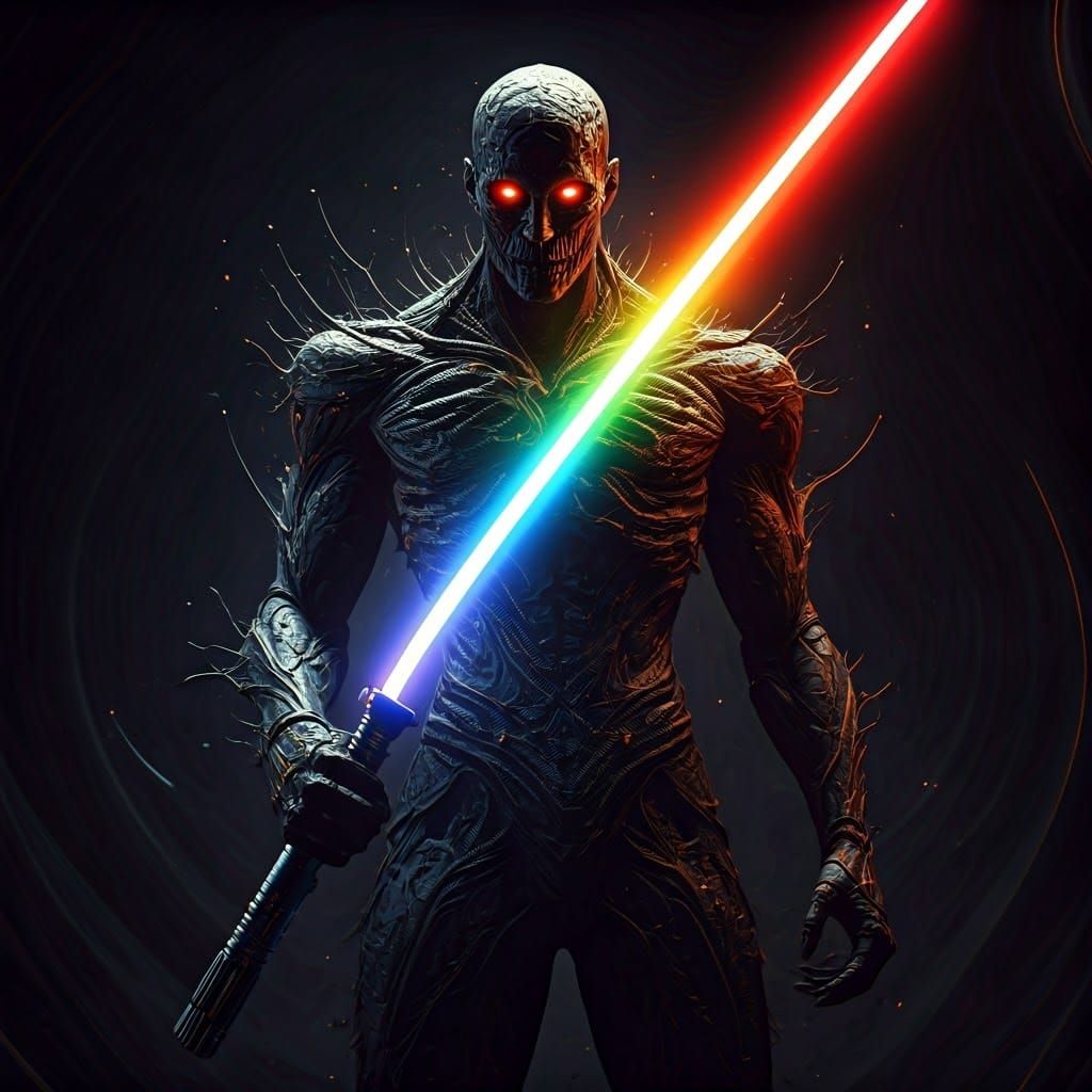 Rainbow Lightsaber Held by Shadow Being
