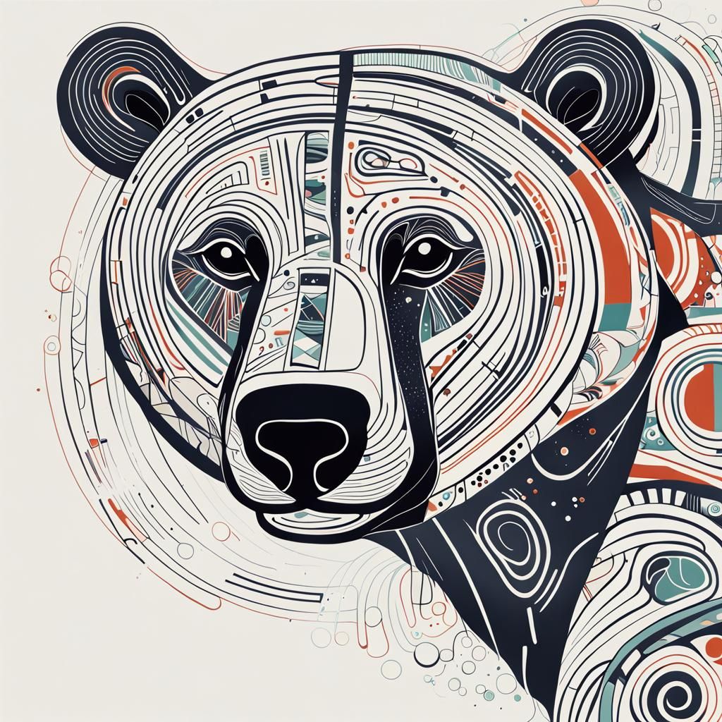 Bold Haida-Inspired Bear Illustration in Tribal Graphic Styl...