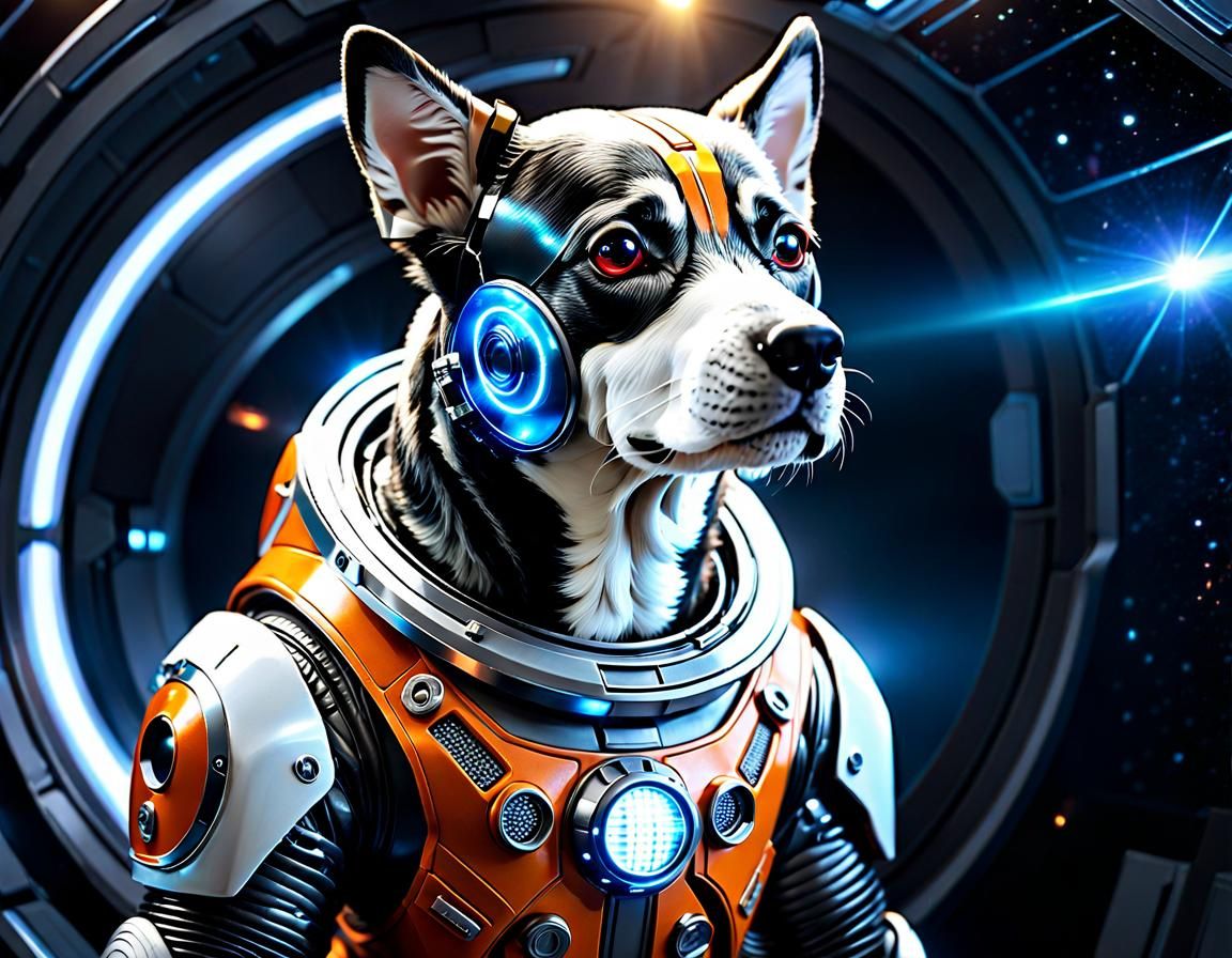 Afrofuturist Dog Astronaut in Spacesuit, Digital Art