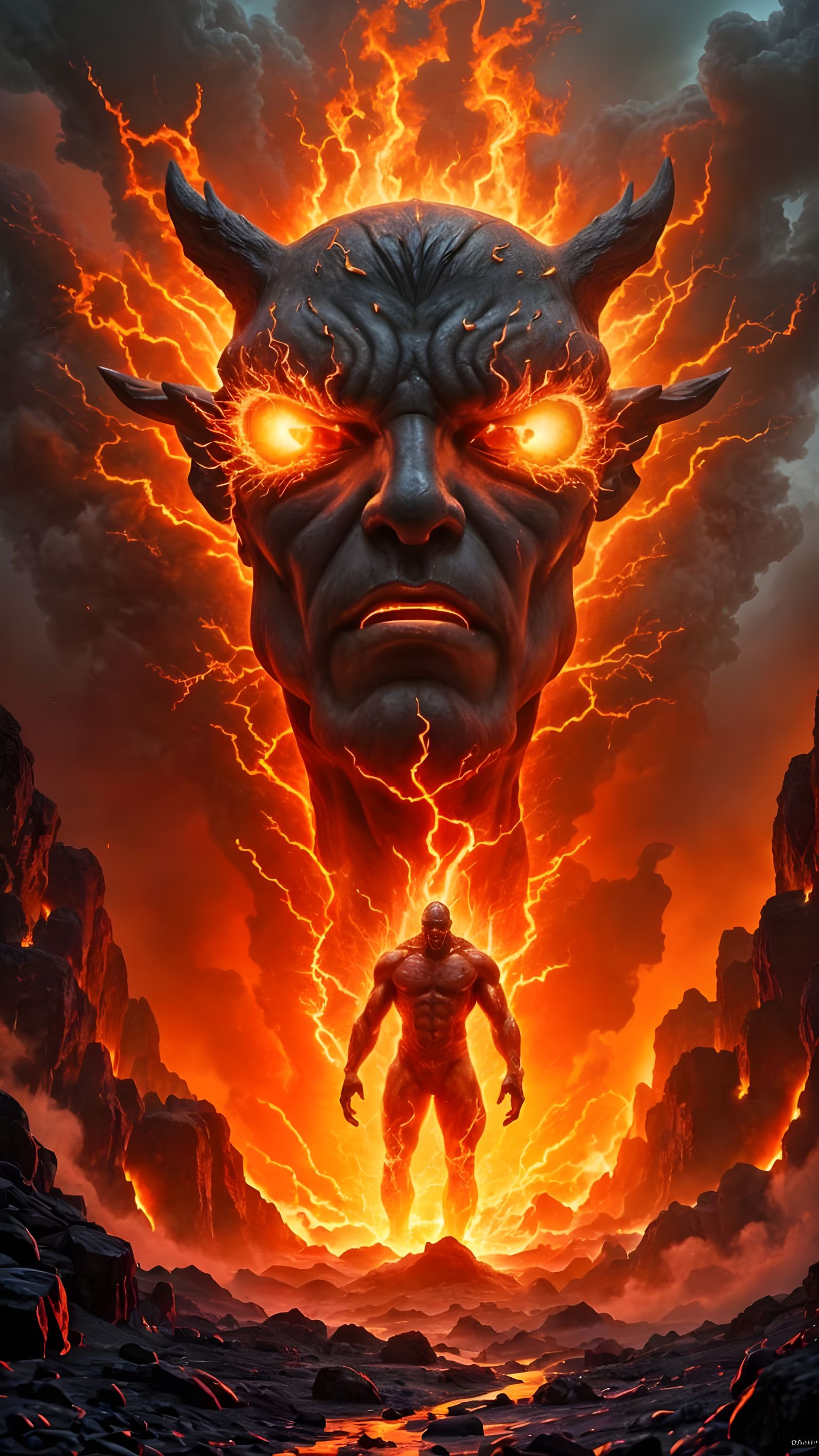 Vulcan God of Fire Emerges from Volcano in Fantasy Art