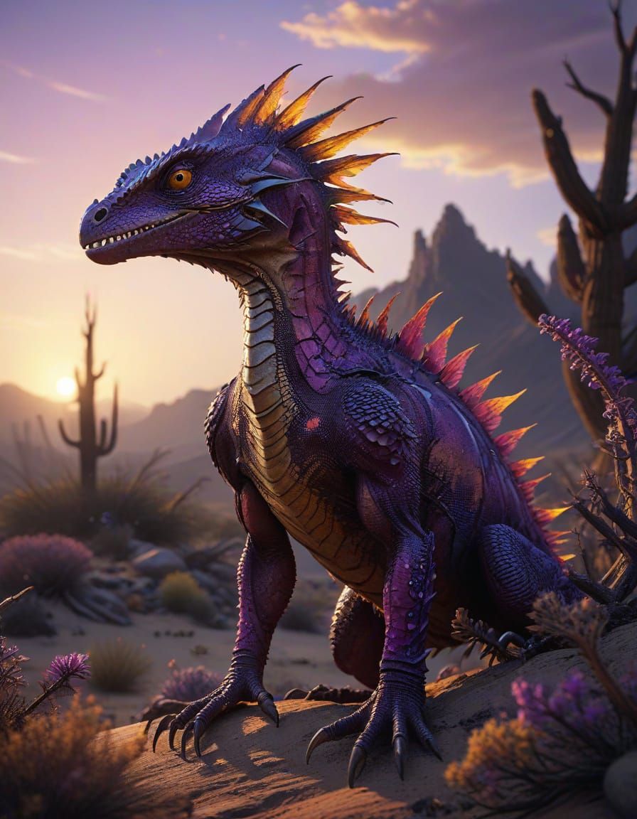 Surreal Bird-Lizard Hybrid Confronts Lifeless Desert in Hype...