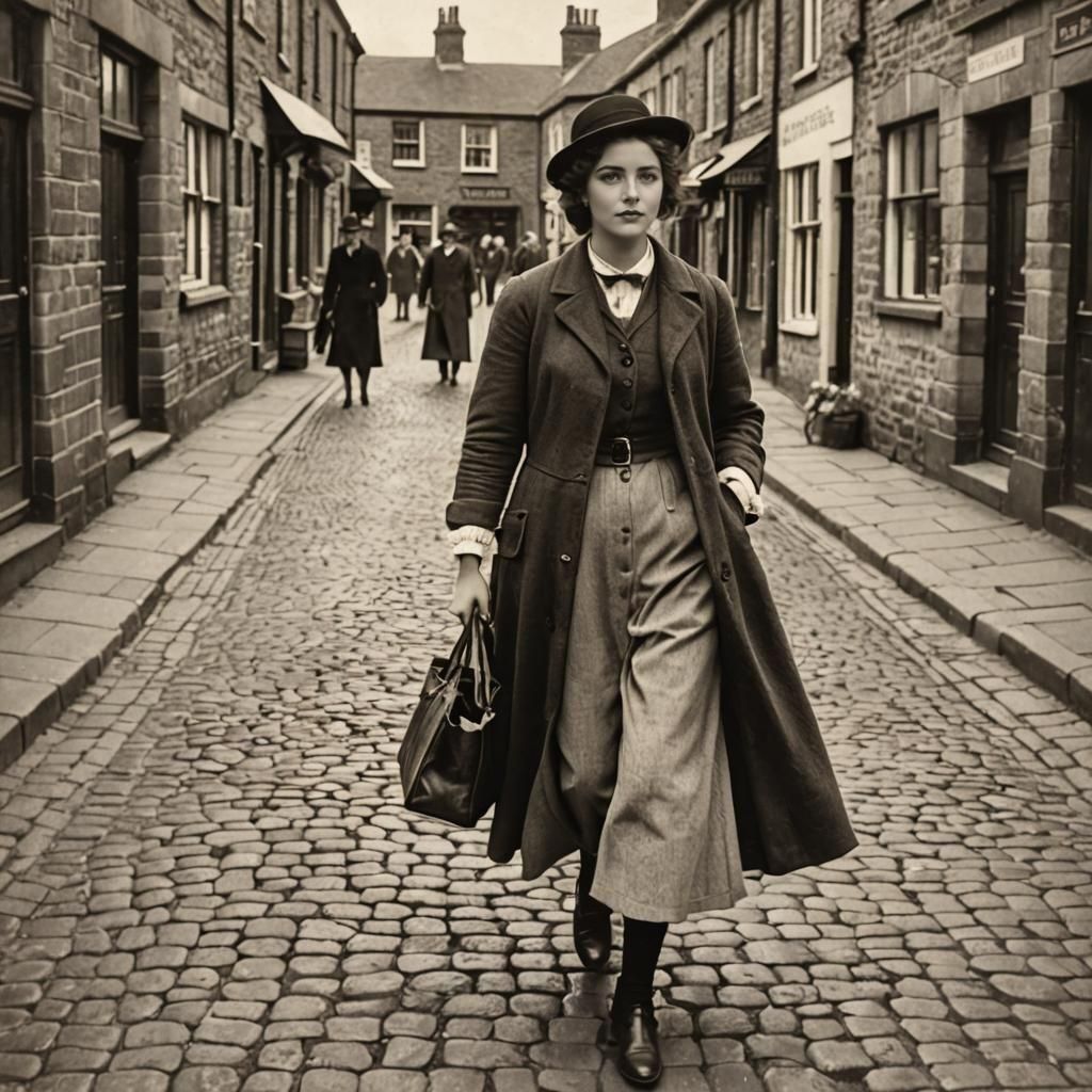 Vintage Photo of a Young Woman in British Town