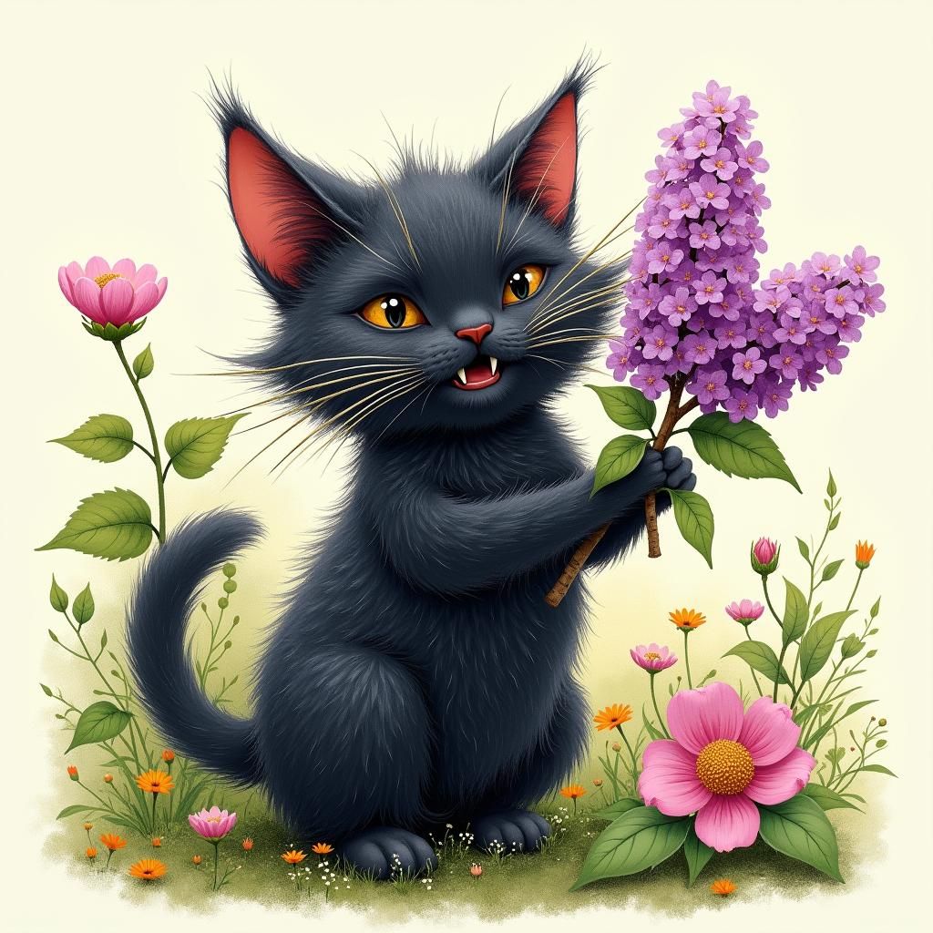 Black Cat Mischief: A Playful Colored Pencil Illustration