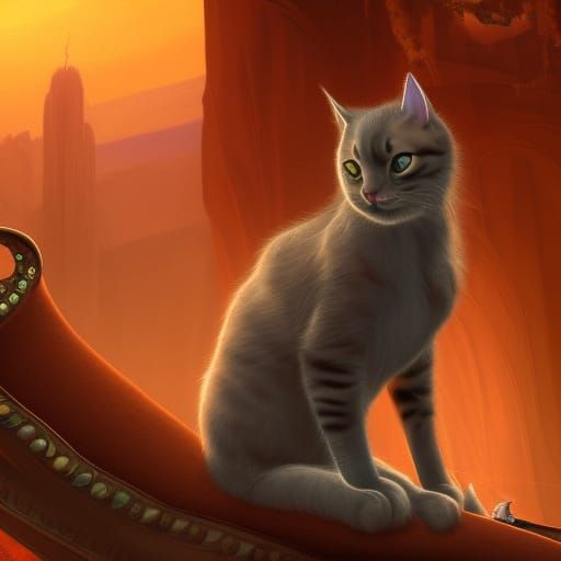 Cat in Lap: Detailed Matte Painting in Deep Color