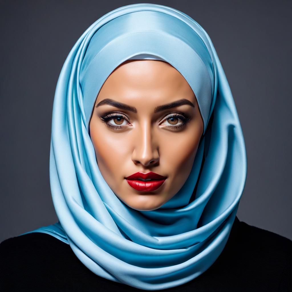 Young Woman in Hijab and Facemask Oil Painting