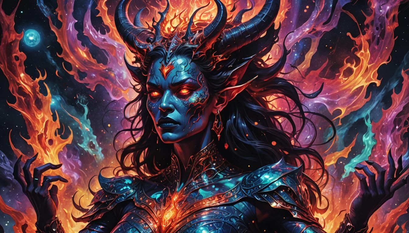 Devil Woman Raises Hell: Holographic Astral Illustration