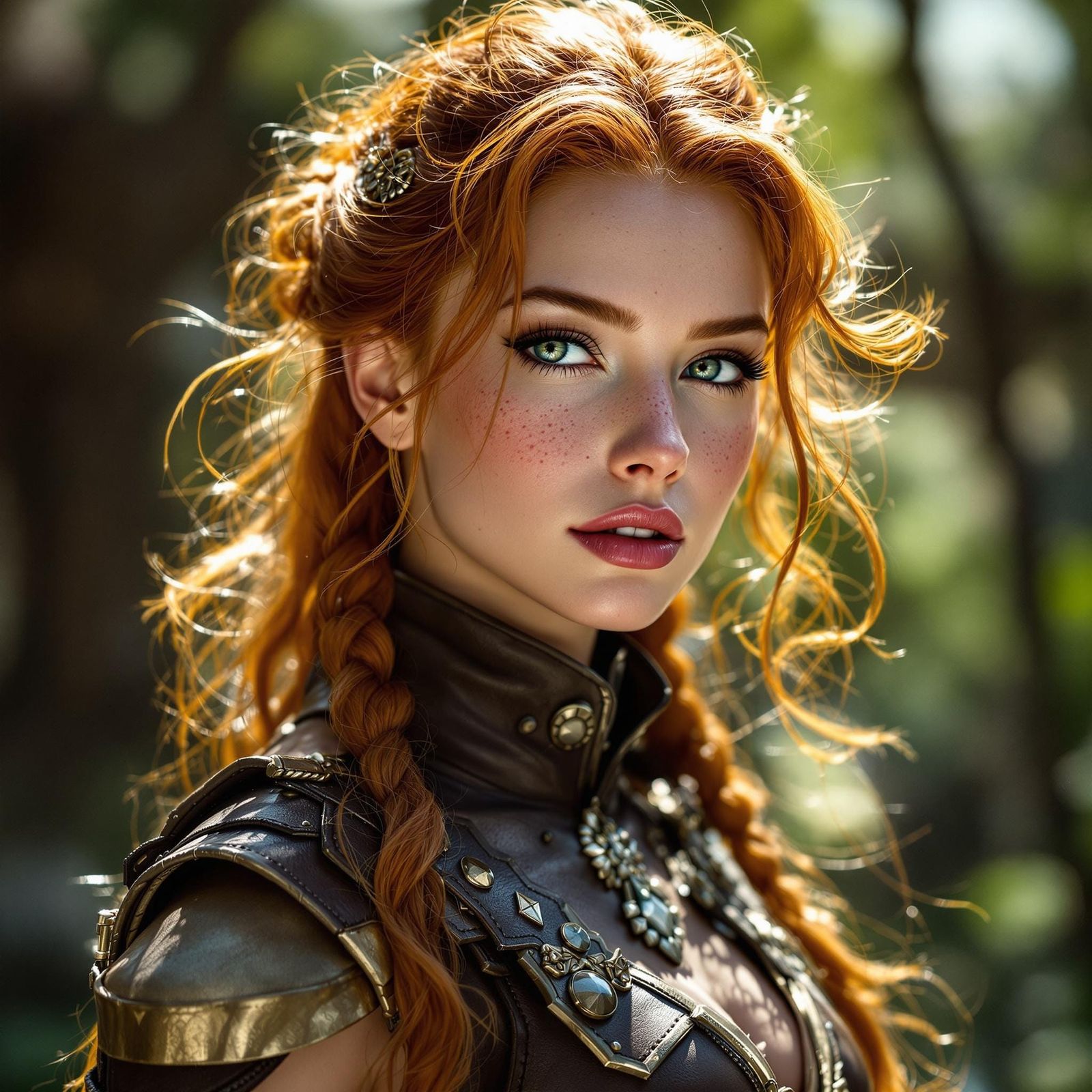 Ginger Beauty in High Fantasy Leather Outfit
