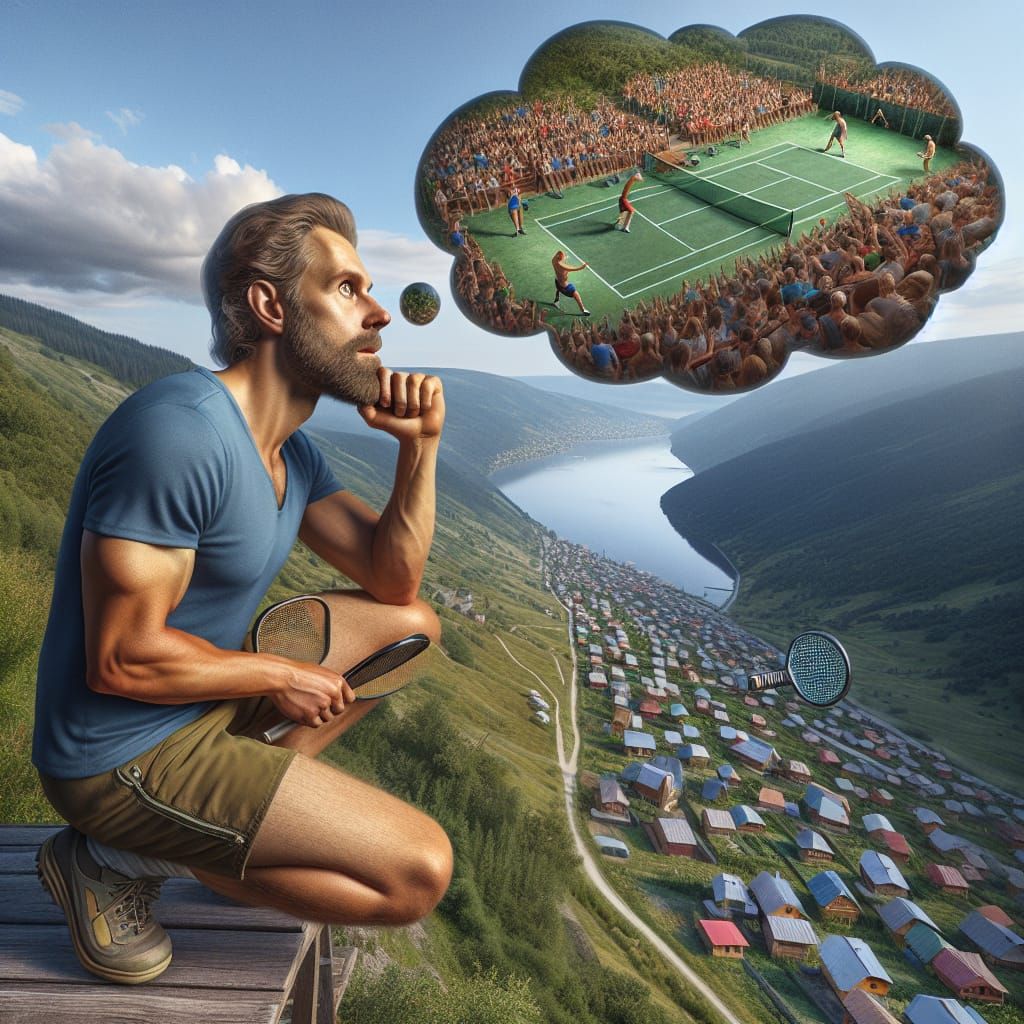 Hyperrealistic Man Looks Down on Hometown with Pickleball Th...