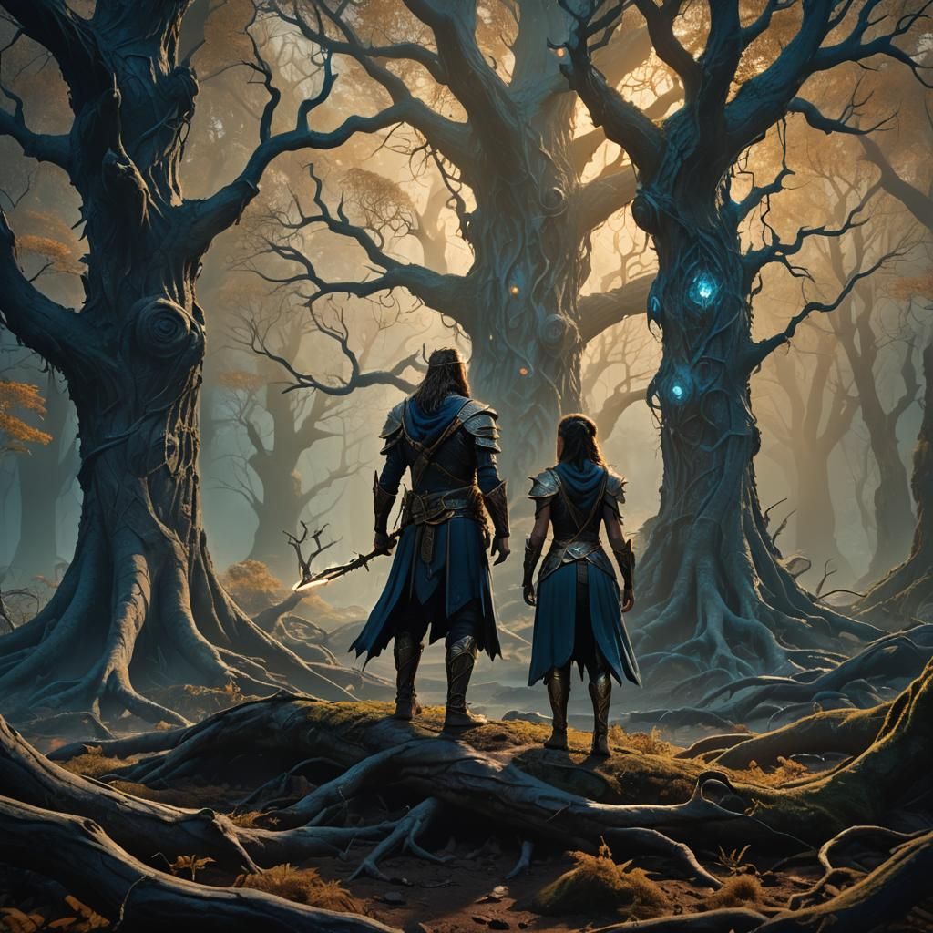 Heroic Defenders in Mystical Forest, Fantasy Artwork