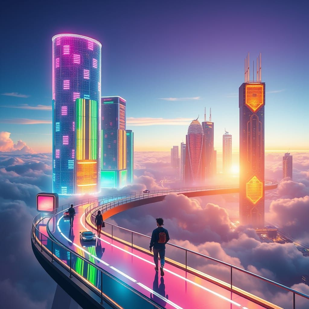 Ethereal Futuristic Metropolis at Dusk