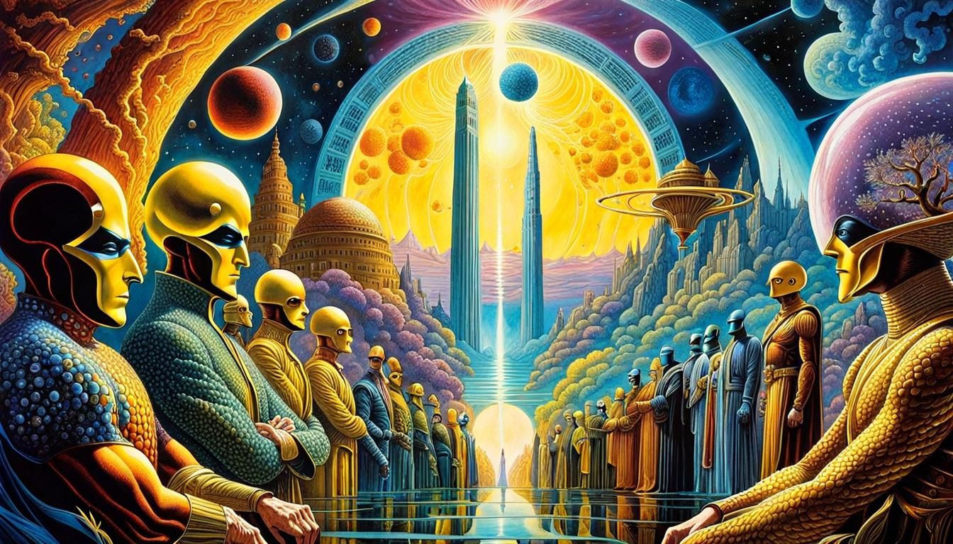 Surreal Cosmic Watchmen in Kinetic Pointillism