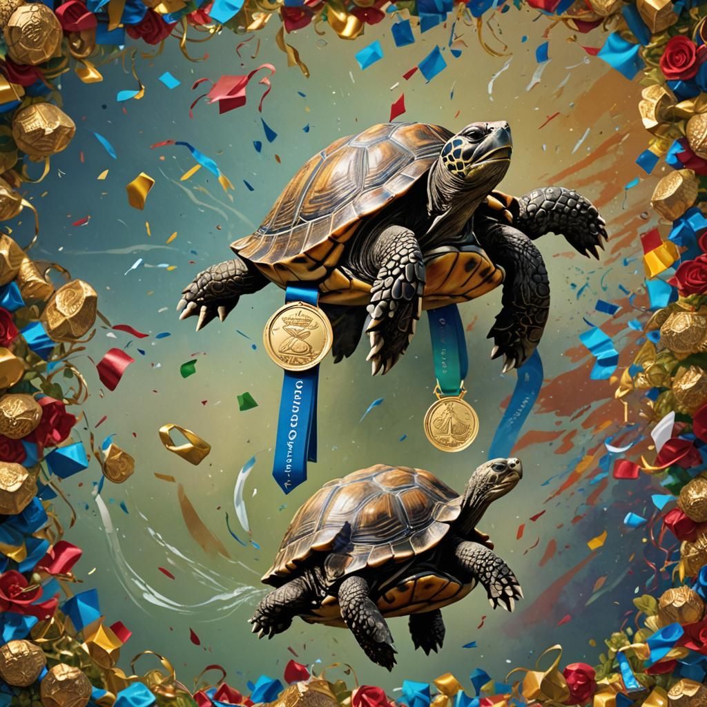 Tortoise Receives Olympic Medal in Splash Art Style