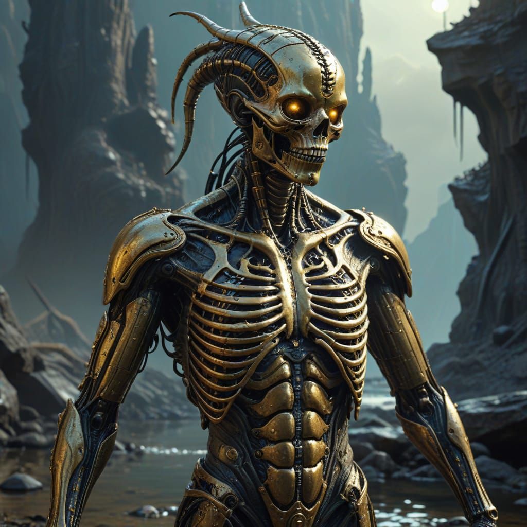 Golden Leviathan in Liquid Gold, with Elven Maidens and Dark...