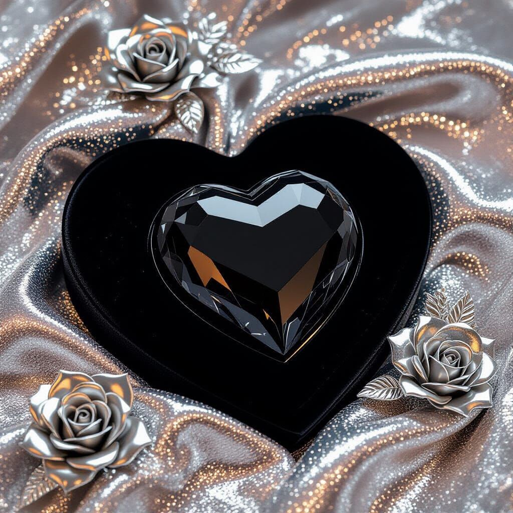 Glowing Crystalline Heart on Black Velvet