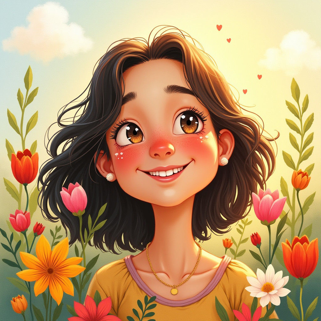 Radiant Woman Surrounded by Flowers in Dreamy Style