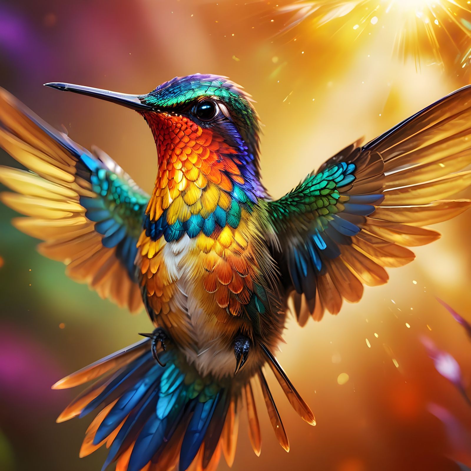 Colorful Colorscand Hummingbird in Flight