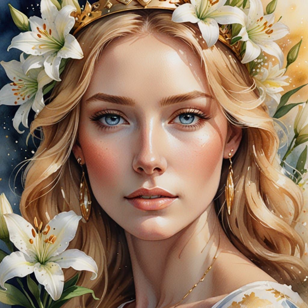 Romantic Realism Portrait: Woman with Lilies