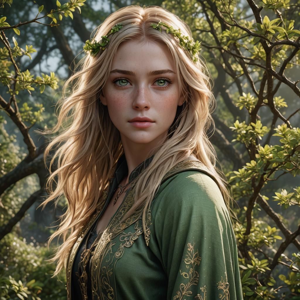 Teen Girl with Freckles: Detailed Fantasy Portrait