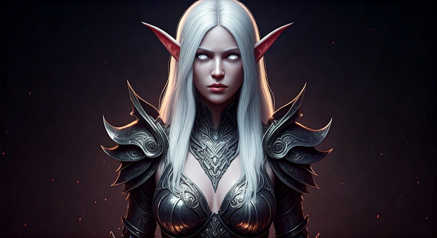 Ethereal Elven Noble in Dark Fantasy Armor