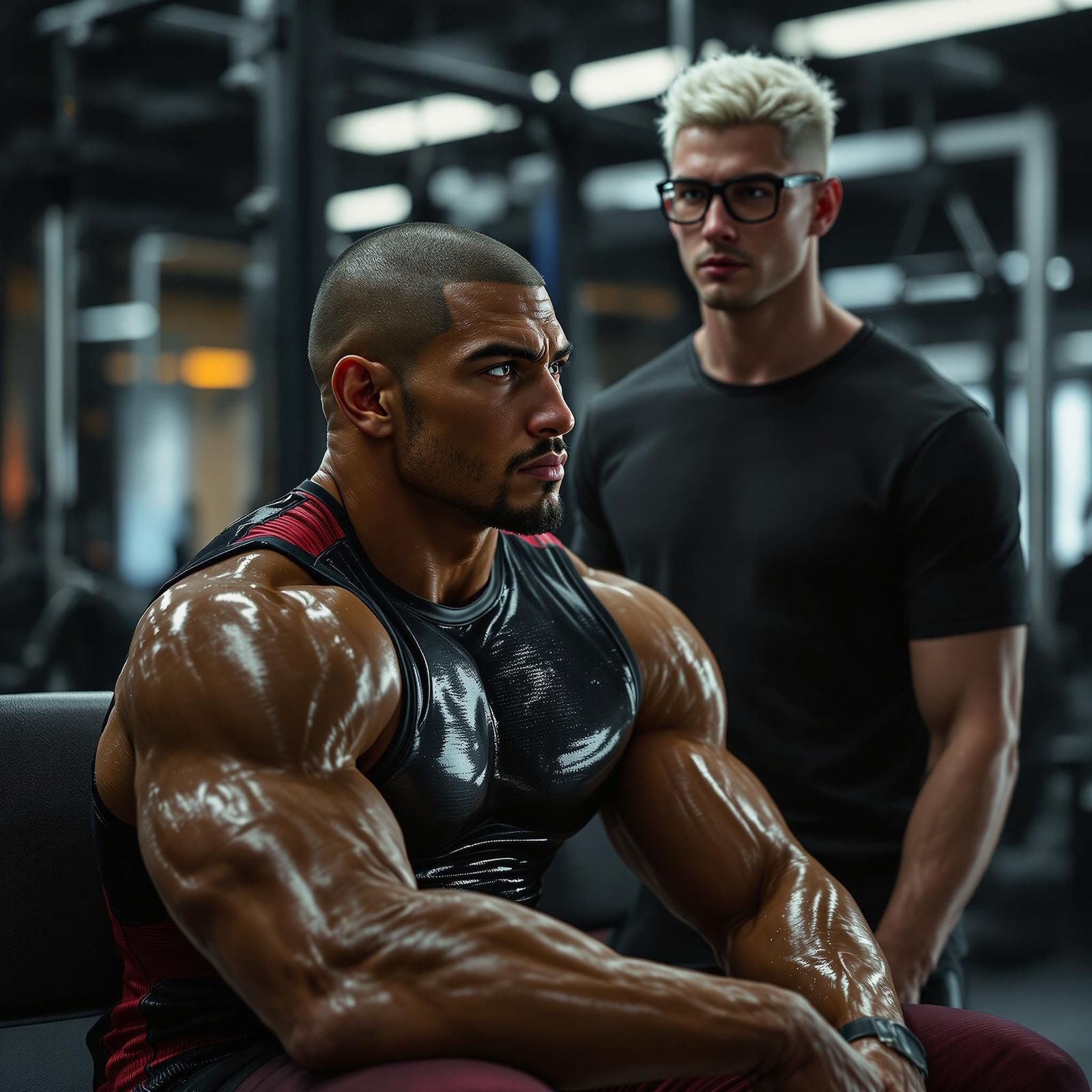 Handsome Athletes in Gym: Hyperrealistic 3D Anime Art