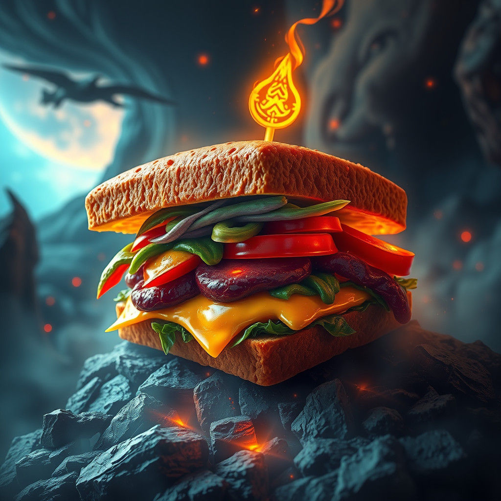 Mystical Lizard Sandwich in a Matte Painting Style