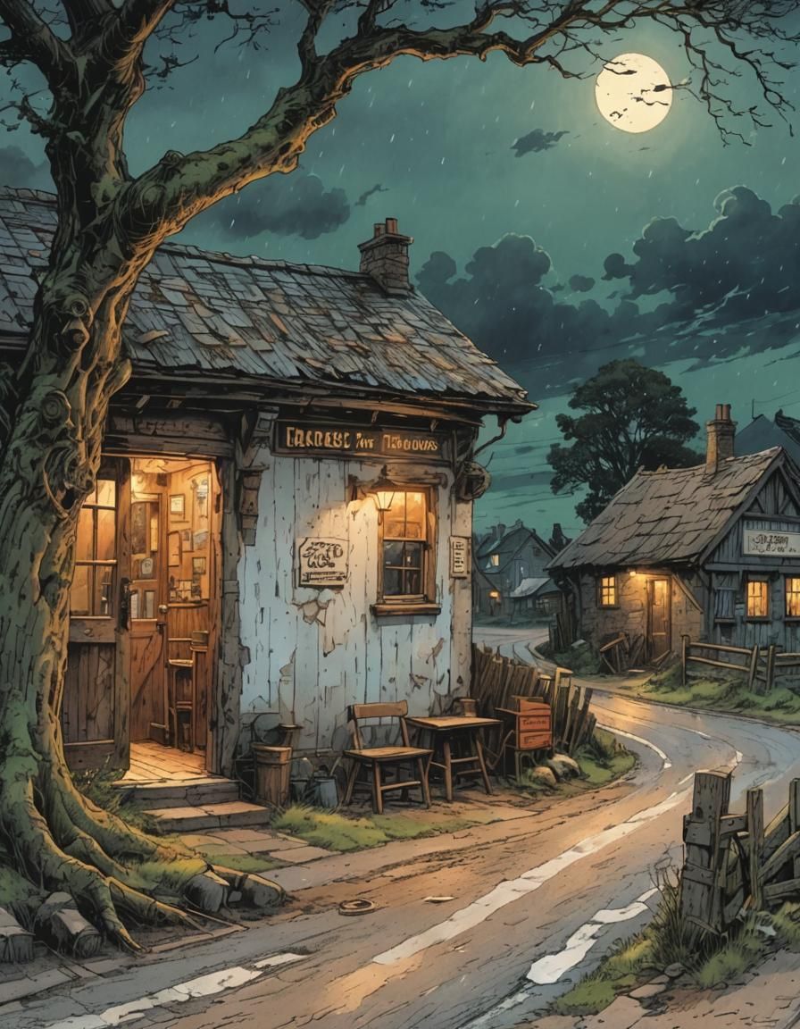 Isolated Pub in Comic Book Art Style