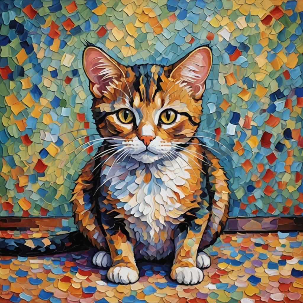 Cat in Mouse Costume, Expressionist Impasto Oil Painting