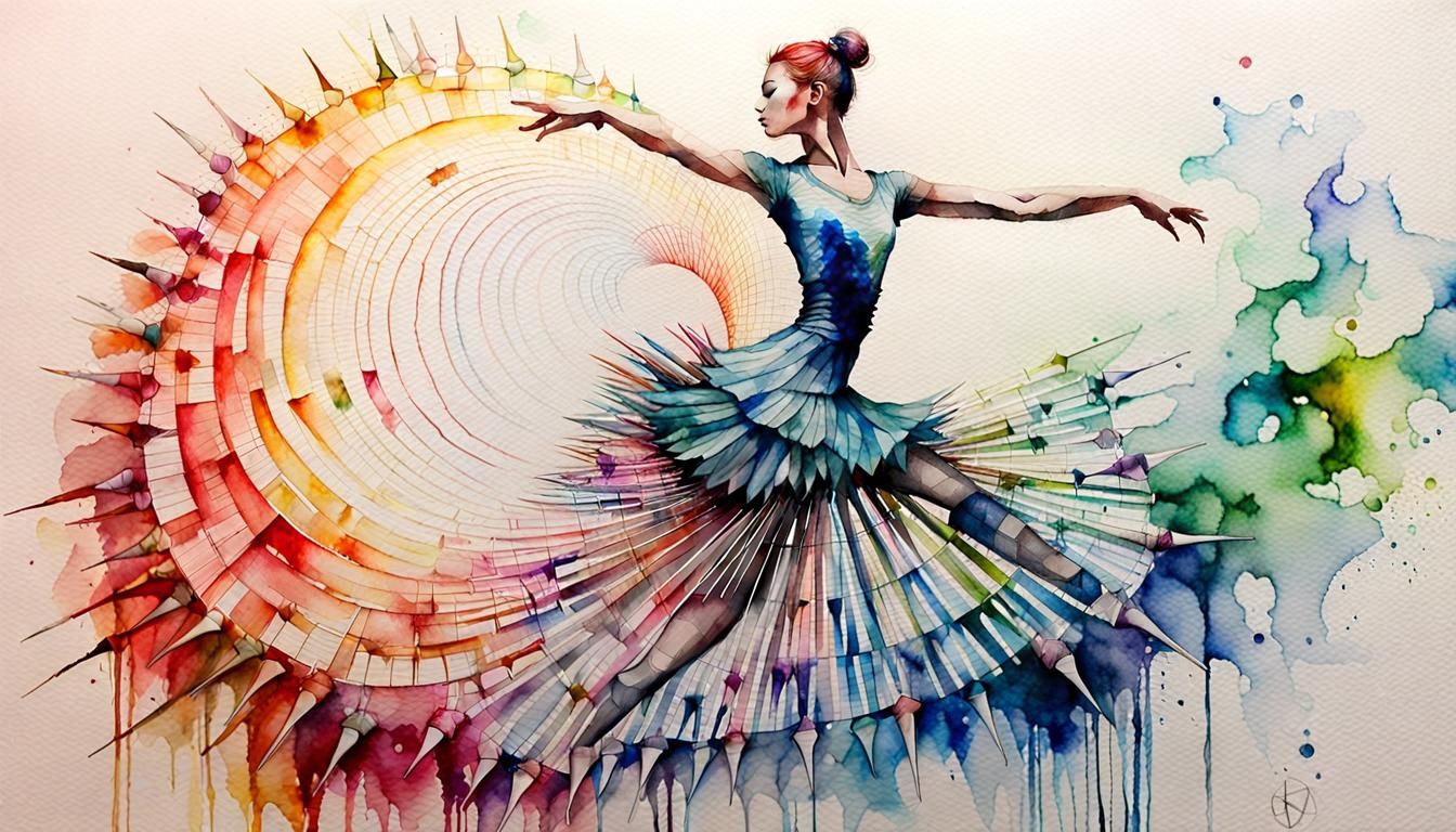 Ballerina on Spikes: Watercolor Fibonacci Spiral