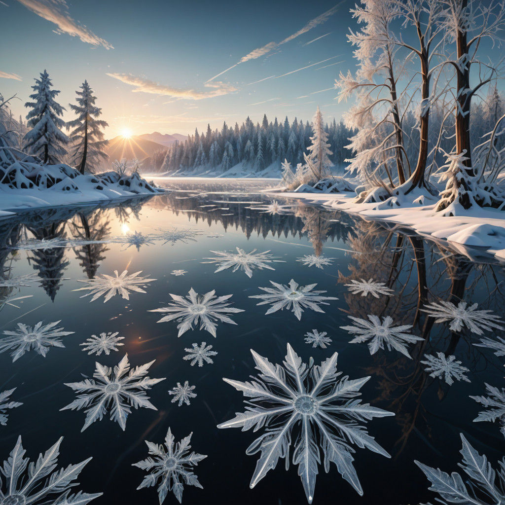 Frozen Winter Wonderland in Vibrant, Hyper-Realistic Detail