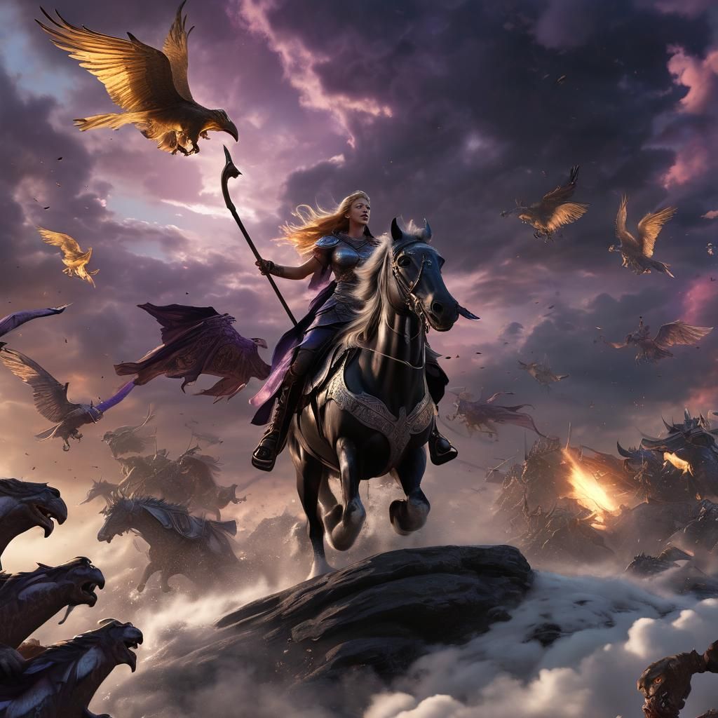 Valkyries Ride Over Norse Battlefield in Epic Dark Fantasy