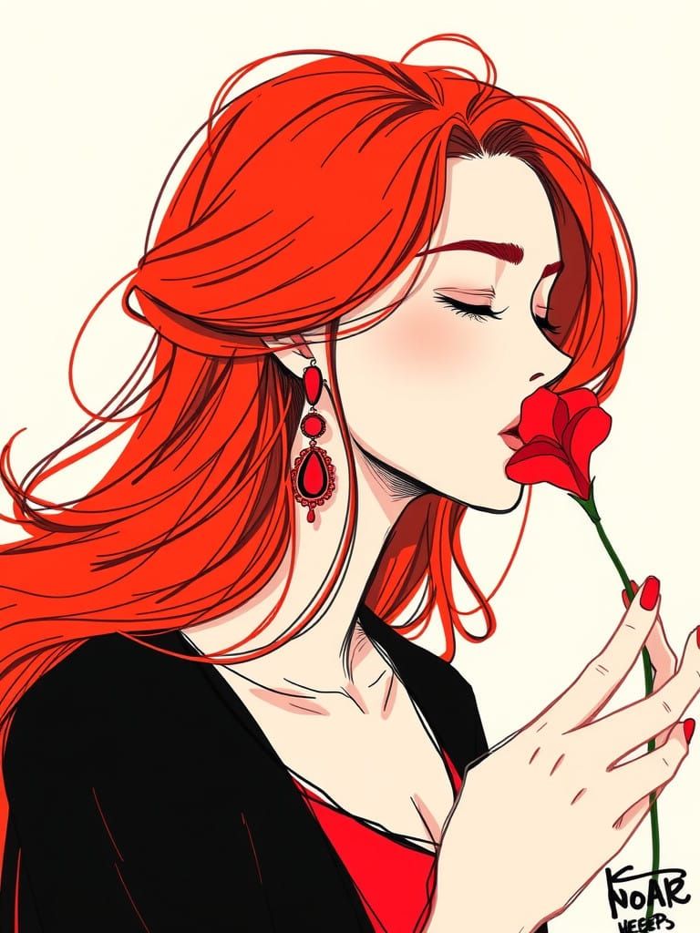 Vibrant Flower Seller Captured in Whimsical Style