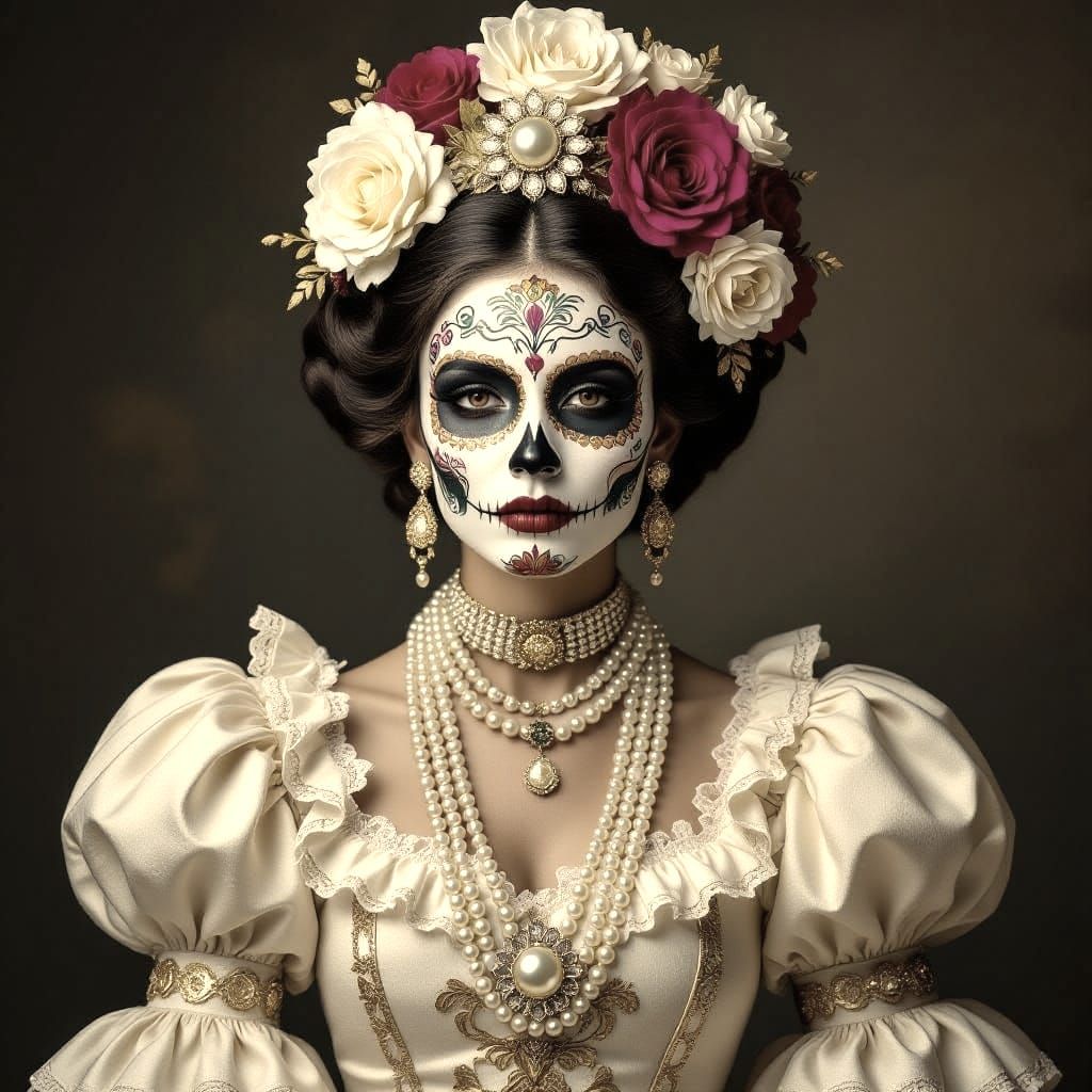 Hyperrealistic Catrina Portrait with Golden Sunset