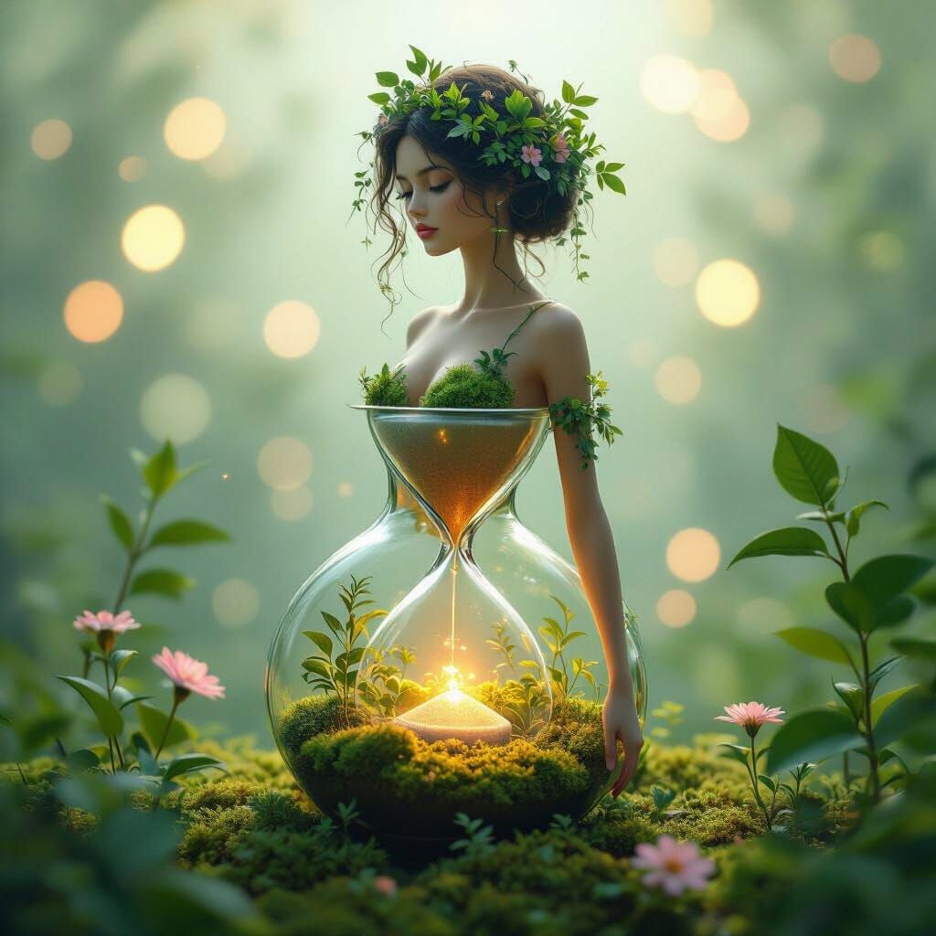Glass Woman with Miniature Plants in 3D Digital Art