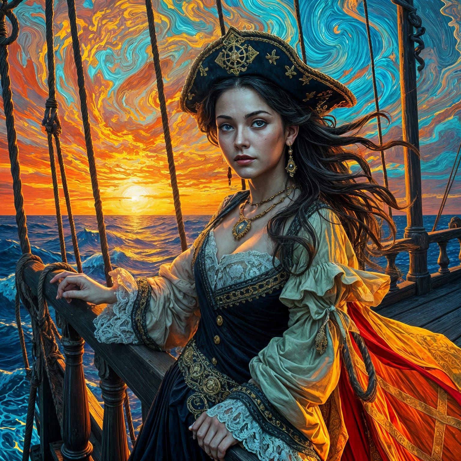 Ethereal Galleon Maiden in Sunset Glory