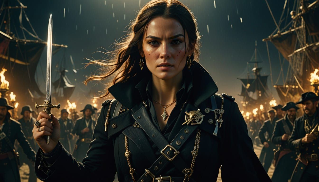 Cinematic Female Assassin with Daggers and Pirate Theme